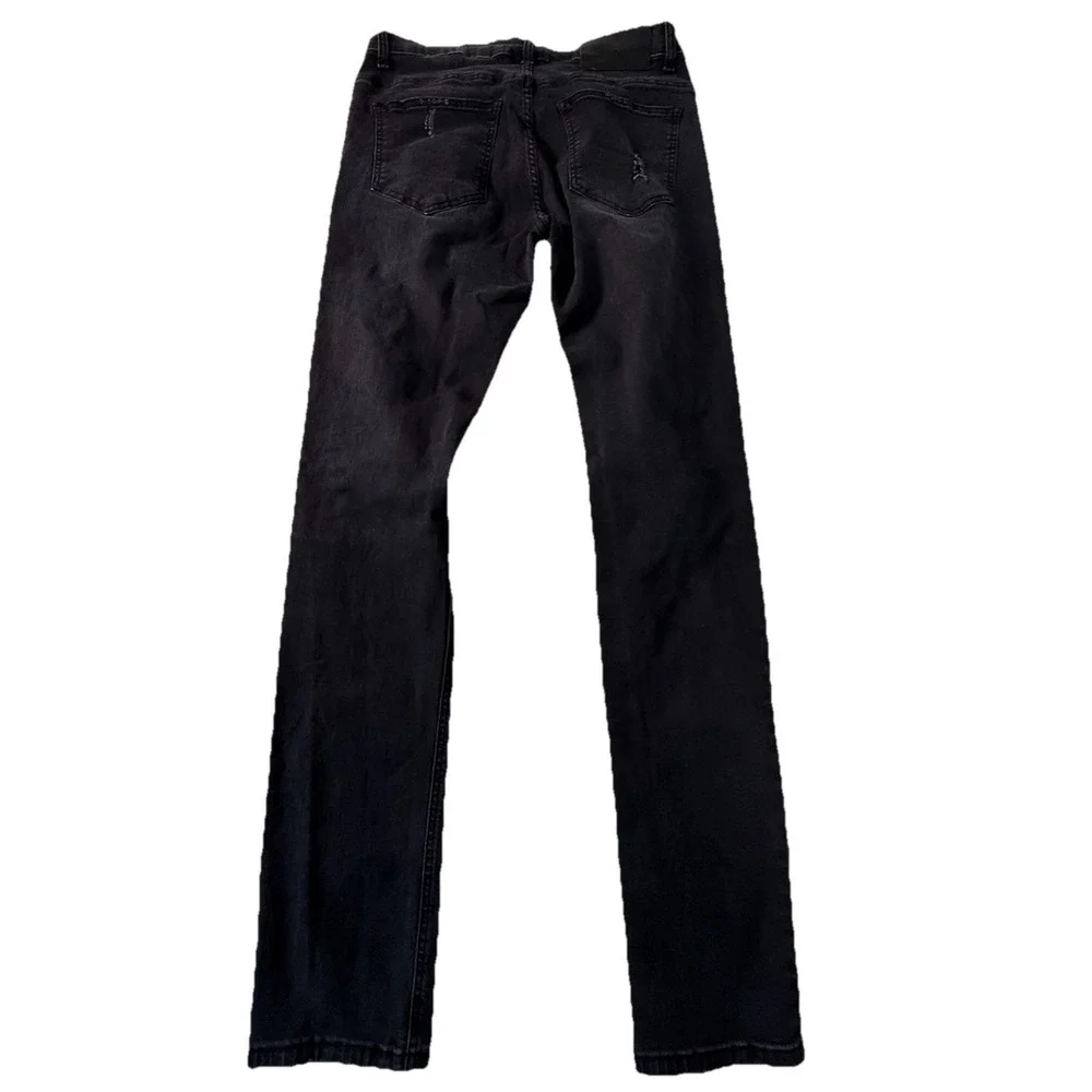 RECKLESS Men's Distressed Slim Straight Jeans Black Denim 5-Pocket Button Zip